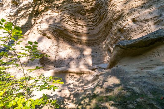 Leisurely hike at the golden hour to the famous Heidenhoehlen near Stockach on Lake Constance