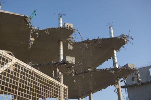 SHEFFIELD, UNITED KINGDOM, 17th September, 2020: Close up of partially demolished concrete and steel framework for the uni social sciences building