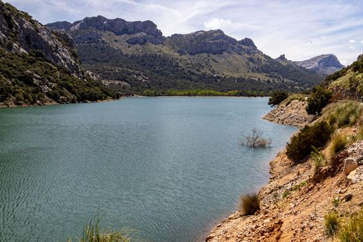 Damned lake, water reservoir Gorg Blau on balearic island Mallorca, Spain 