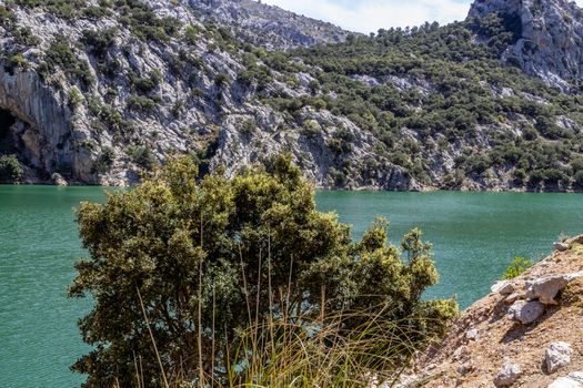 Damned lake, water reservoir Gorg Blau on balearic island Mallorca, Spain 