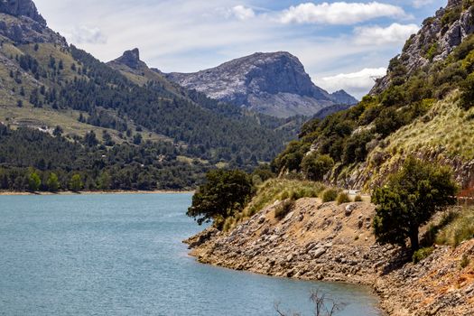 Damned lake, water reservoir Gorg Blau on balearic island Mallorca, Spain 