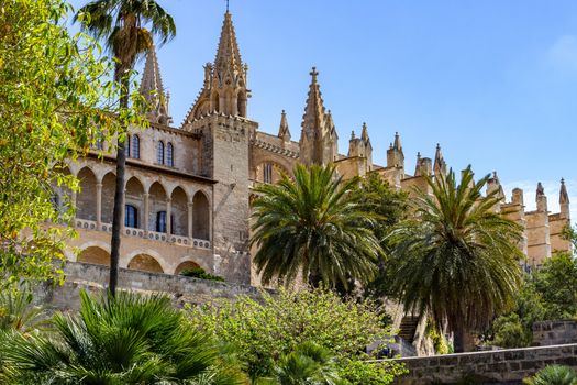 Cathedral La Seu in Palma on balearic island Mallorca, Spain on a sunny day