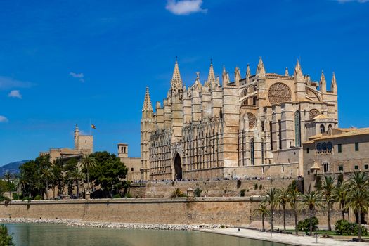 Cathedral La Seu in Palma on balearic island Mallorca, Spain on a sunny day