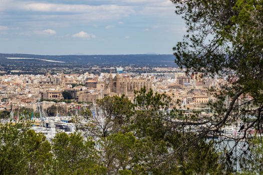 Scenic view from castle Bellver at Palma on balearic island Mallorca, Spain on a sunny day