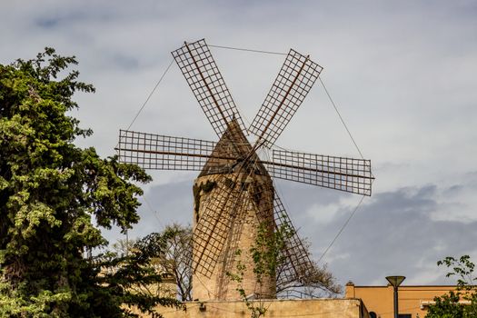 Windmill in Palma on balearic island Mallorca, Spain on a sunny day