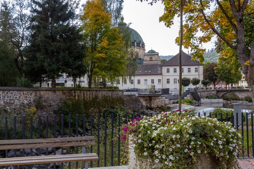 View at the City St. Blasien, Black Forest, Germany with the river Alb,  the cathedral, dam and bridge