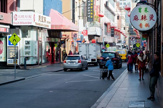 MELBOURNE, AUSTRALIA - JULY 26, 2018: People in China town in the morning in Melbourne Australia