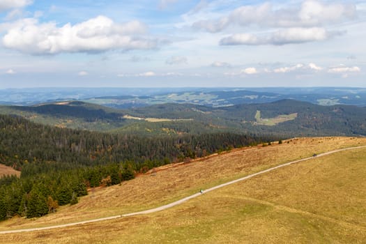 Scenic view from Feldberg tower at landscape of Black Forest, Germany in autumn 