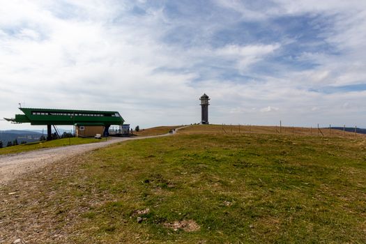 Ropeway station and tower on top of the mountain Feldberg, Black Forest, Germany