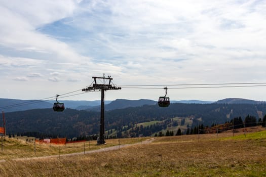 Two gondolas of the Feldweg ropeway, Black Forest, Germany