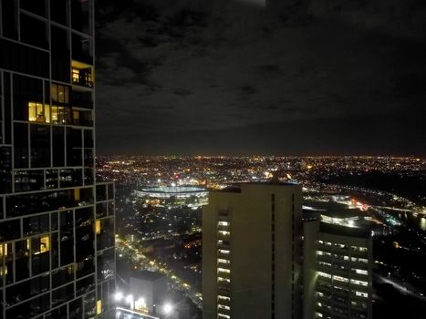 MELBOURNE, AUSTRALIA - JULY 27, 2018: Night romantic luxery scene of metropolis skyscraper of Melbourne Australia