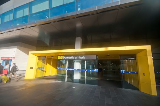 MELBOURNE, AUSTRALIA - JULY 26, 2018: Entrance to Domestic arrivals terminal building of Melbourne airport