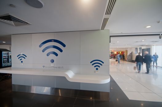 Airport free wi-fi signs for passengers in the airport