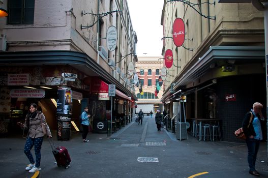 MELBOURNE, AUSTRALIA - JULY 26, 2018: Tourists walk in Degraves Lane in Melbourne Australia