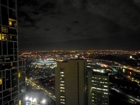 MELBOURNE, AUSTRALIA - JULY 27, 2018: Night romantic luxery scene of metropolis skyscraper of Melbourne Australia