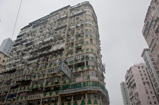 HONG KONG, HONG KONG SAR - NOVEMBER 18, 2018: Crowded old vintage tall classical residential apartments in Central Hong Kong.