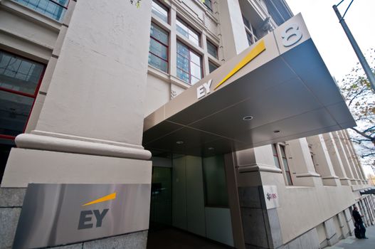 MELBOURNE, AUSTRALIA - JULY 26, 2018: EY Ernst and Young Accounting firm head quarter building in Melbourne Australia