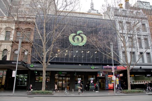 MELBOURNE, AUSTRALIA - JULY 26, 2018: Woolworth Metro grocery store in Swanston Street Melbourne Australia