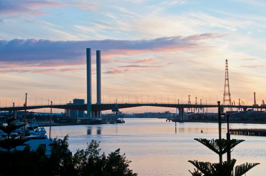 MELBOURNE, AUSTRALIA - JULY 26, 2018: Bolte Bridge is a large twin cantilever bridge. The scene of the bridge is seen from Docklands Melbourne Australia