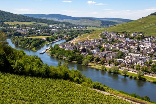 View at the valley of the river Moselle and the city of Bernkastel-Kues from Landshut castle