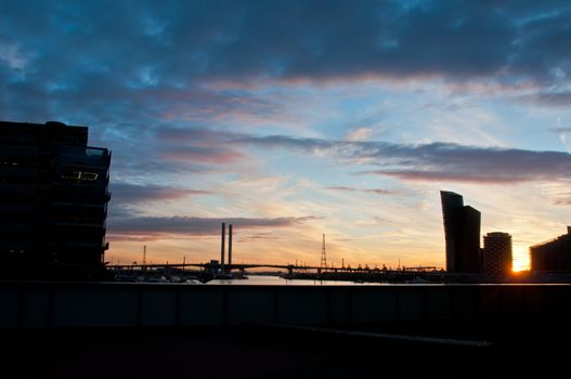 MELBOURNE, AUSTRALIA - JULY 26, 2018: Bolte Bridge is a large twin cantilever bridge. The scene of the bridge is seen from Docklands Melbourne Australia