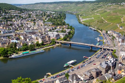 View at the valley of the river Moselle and the city of Bernkastel-Kues from Landshut castle