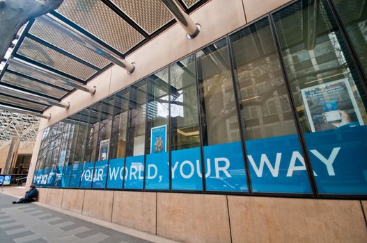 MELBOURNE, AUSTRALIA - JULY 26, 2018: Homeless sits in front of ANZ bank branch in Melbourne Australia