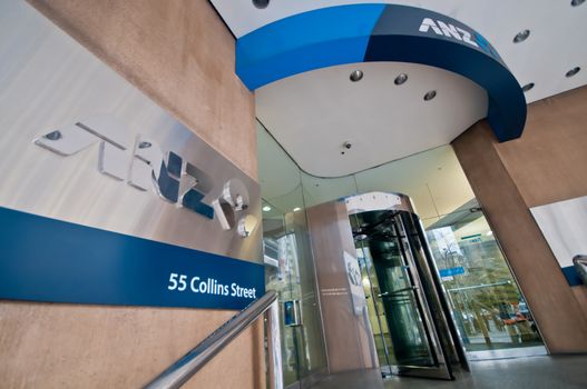 MELBOURNE, AUSTRALIA - JULY 26, 2018: ANZ Bank branch at 55 Collins St in Melbourne Australia