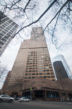 MELBOURNE, AUSTRALIA - JULY 26, 2018: ANZ Bank high-rise corporate head quarters building in Melbourne Australia