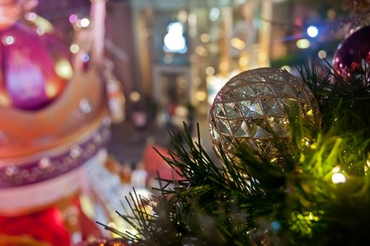 Beautiful white decoration ornament object shines at night in festive season