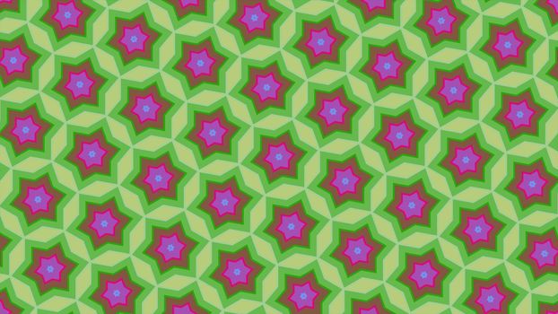 Abstract background of the colorful hexagon and different surrounding rings. Abstract hexagon background.