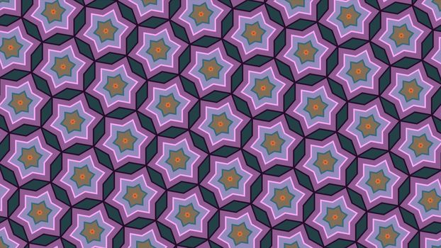 Abstract background of the colorful hexagon and different surrounding rings. Abstract hexagon background.