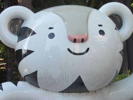 Soohorang and Bandabi, the mascots of the PyeongChang 2018 Olympic and paralympic winter games placed in a public park