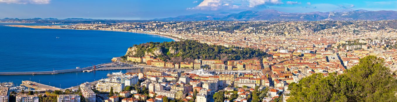 City of Nice waterfront aerial panoramic view, French riviera, Alpes Maritimes department of France
