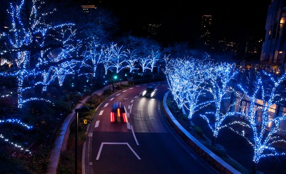 Roppongi blue light night festival scene in New Year