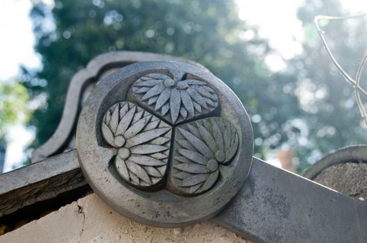 Ceramic clay ginko symbol pattern of Kyoto temple in Japan