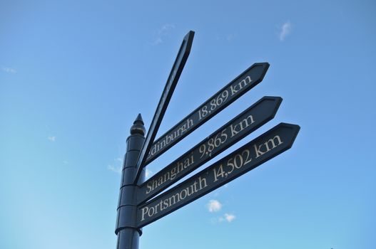 Multi-direction arrows pointing to cities around the world including Edinburgh, Shanghai, Portsmouth