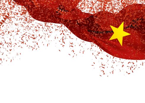 Vietnam flag with confetti falling on white background for independence day banner 3d illustration