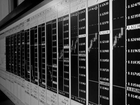 Forex trading multiple charts background in black and white