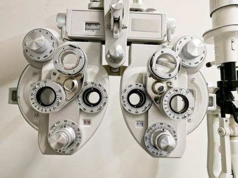 Bifocal Optometry eyesight measurement device on white background