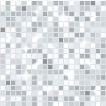 Silver white disco lights seamless pattern. Mosaic shimmer background. Disco party parkle glitter backdrop. Disco ball seamless wallpaper. Illustration.