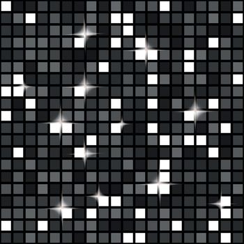 Black Diamond disco lights seamless pattern. Mosaic shimmer background. Disco party parkle glitter backdrop. Disco ball seamless wallpaper. Illustration.