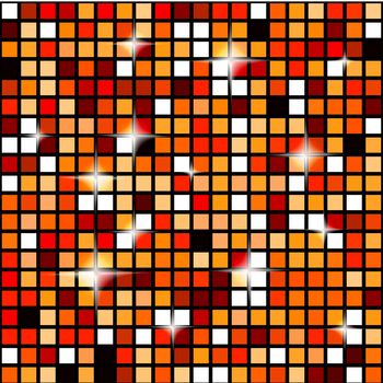 Disco lights seamless pattern. Orange mosaic shimmer background. Disco party parkle glitter backdrop. Disco ball seamless wallpaper. Illustration.