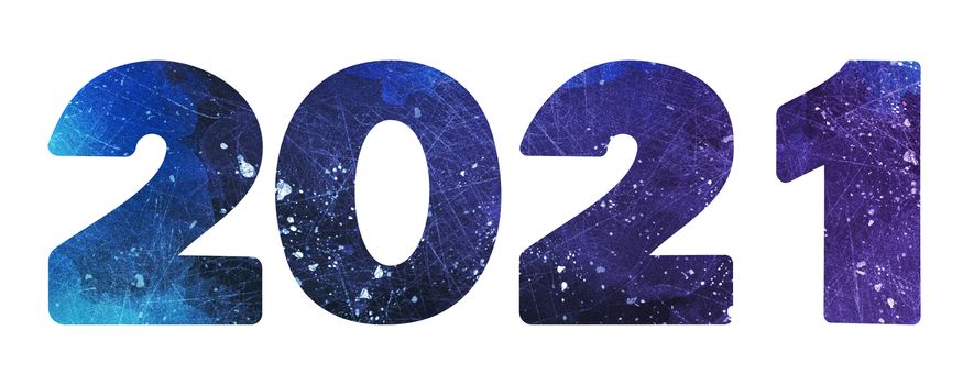 2021 blue galaxy texture design template Celebration typography poster, banner or greeting card. llustration isolated on white background.