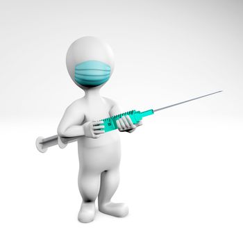man with a mask holding a syringe 3d rendering isolated on white