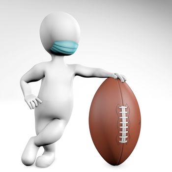 Man with a mask with a ball for football 3d rendering isolated on white