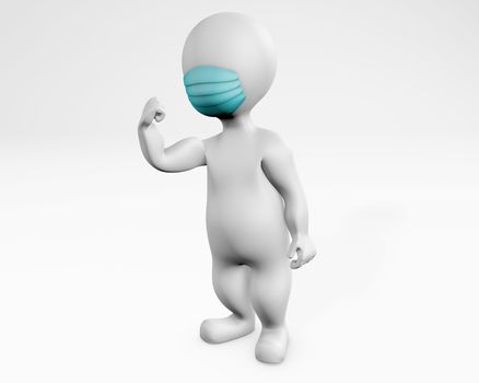 Man with mask being angry fist on 3d rendering isolated on white
