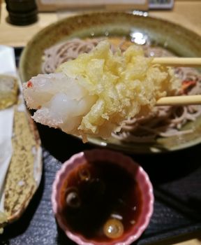 Prawn Japanese tempura with dried buckwheat noodle