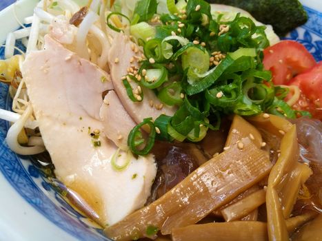 Japanese bukkakesoba buckwheat soba noodle soup served cold