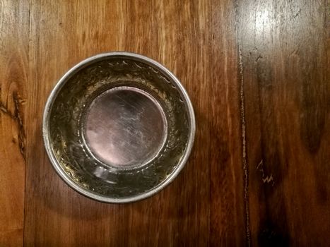 Top view of Thai antique ancient aluminium cold water silver drinking cup